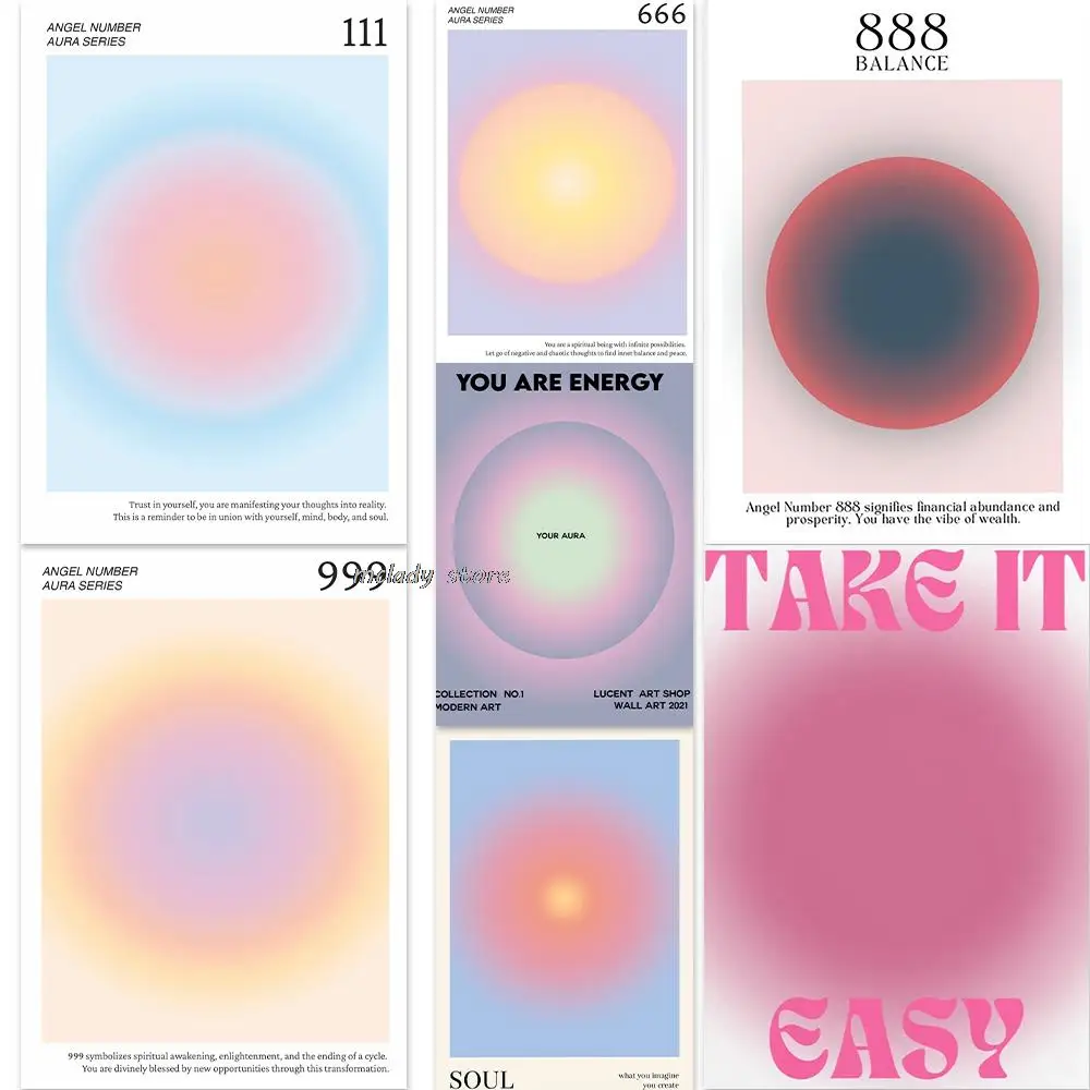 Positive Aura Posters for Room Aesthetic Colorful Aura Grainy Gradient Wall Art Kraft Paper Poster Spiritual Soul Body