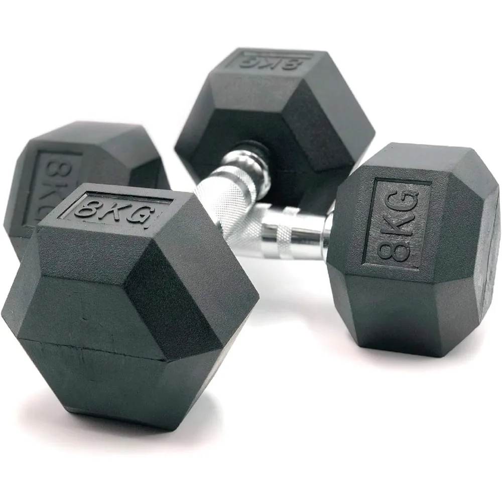 Ergonomische sechseckige Hanteln mit Chromgriffen und Gummibeschichtung: Paare von 2 kg, 4 kg, 6 kg, 8 kg, 10 kg