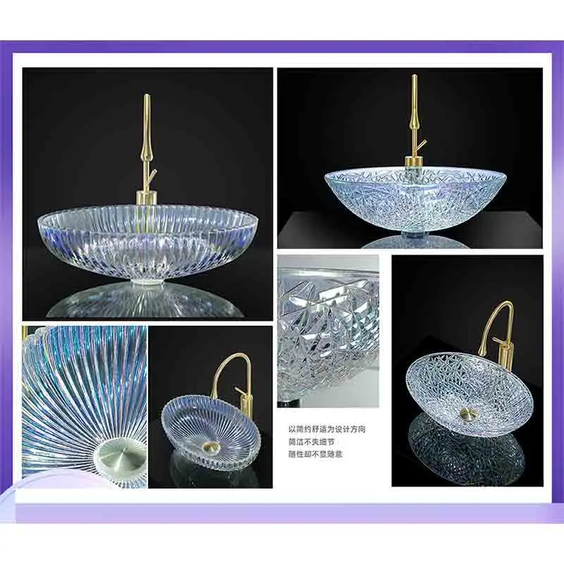 Die-cast Glass Tabletop Basin, Electroplated Dazzling Crystal Hotel Wash Basin, Transparent Balcony, Simple Tabletop Basin