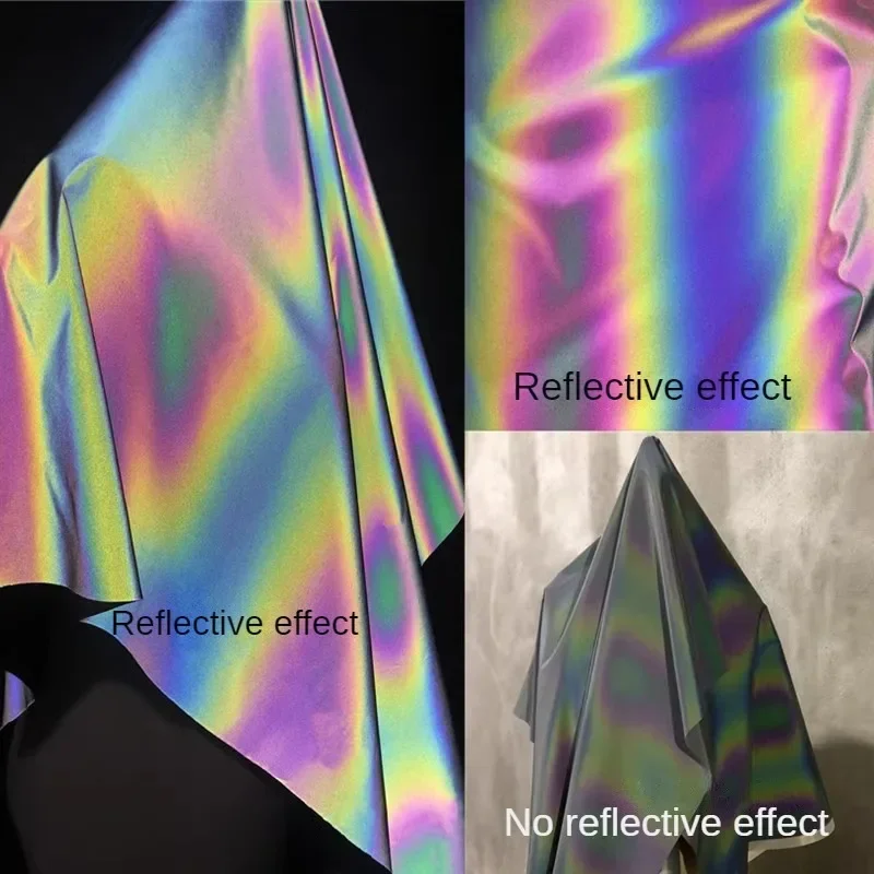 High Bright Rainbow Noctilucent Reflective Fabric Laser Silver By The Meter for Clothes Coat Down Jacket Diy Sewing Cloth Smooth