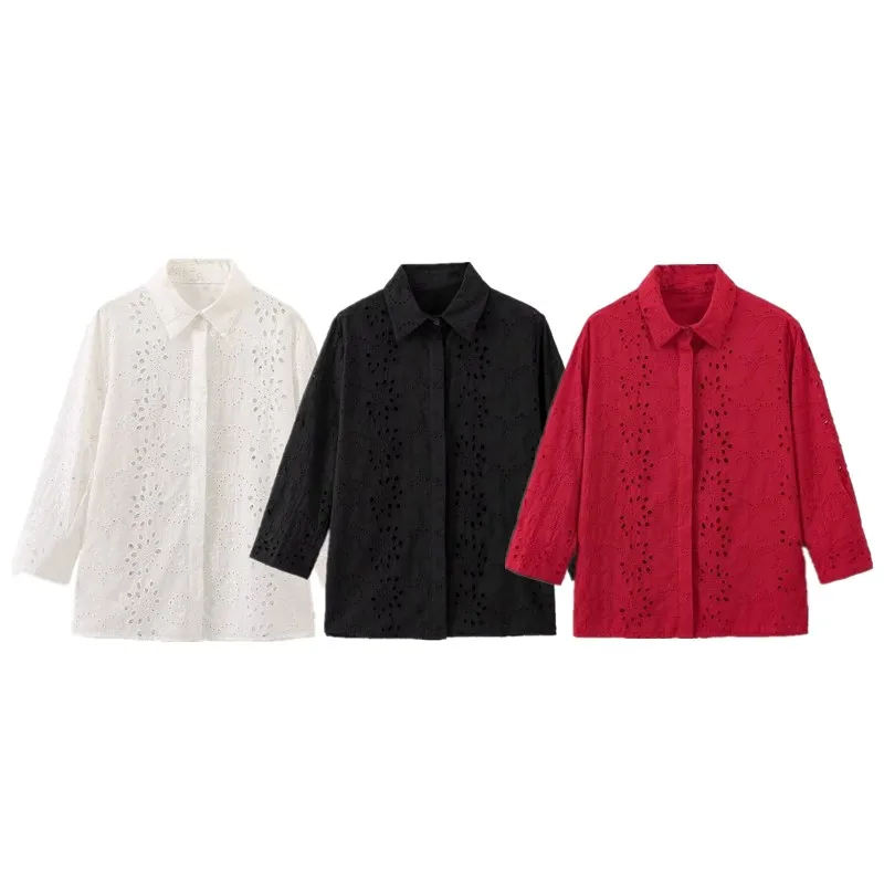 2024年夏 レディース スリムフィット 通勤に最適 刺繍入りシルクシャツ 多用途ワークウェア クラシック丈 レギュラースタイル 487707