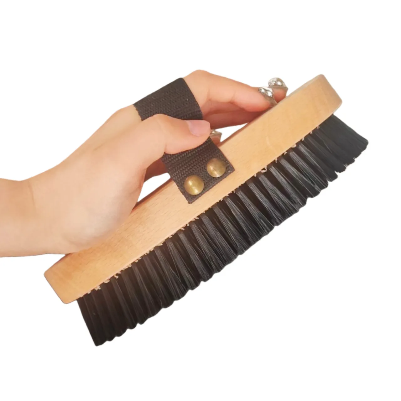 Wooden Horse Grooming Brush Nylon Bristles Ergonomic Strap Horse Hair Cleaning Comb Equestrian Horse Care Supplies