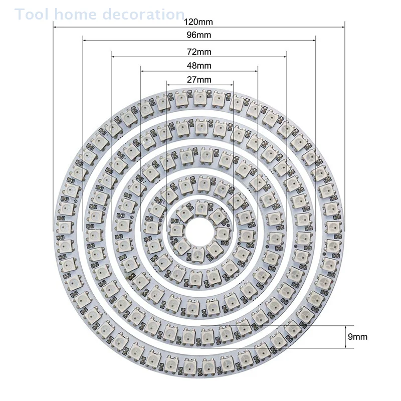 Anello pixel led indirizzabile WS2812B 8/16/24/35/45 LED WS2812 Anello diodo LED RGB Colore IC LED integrato