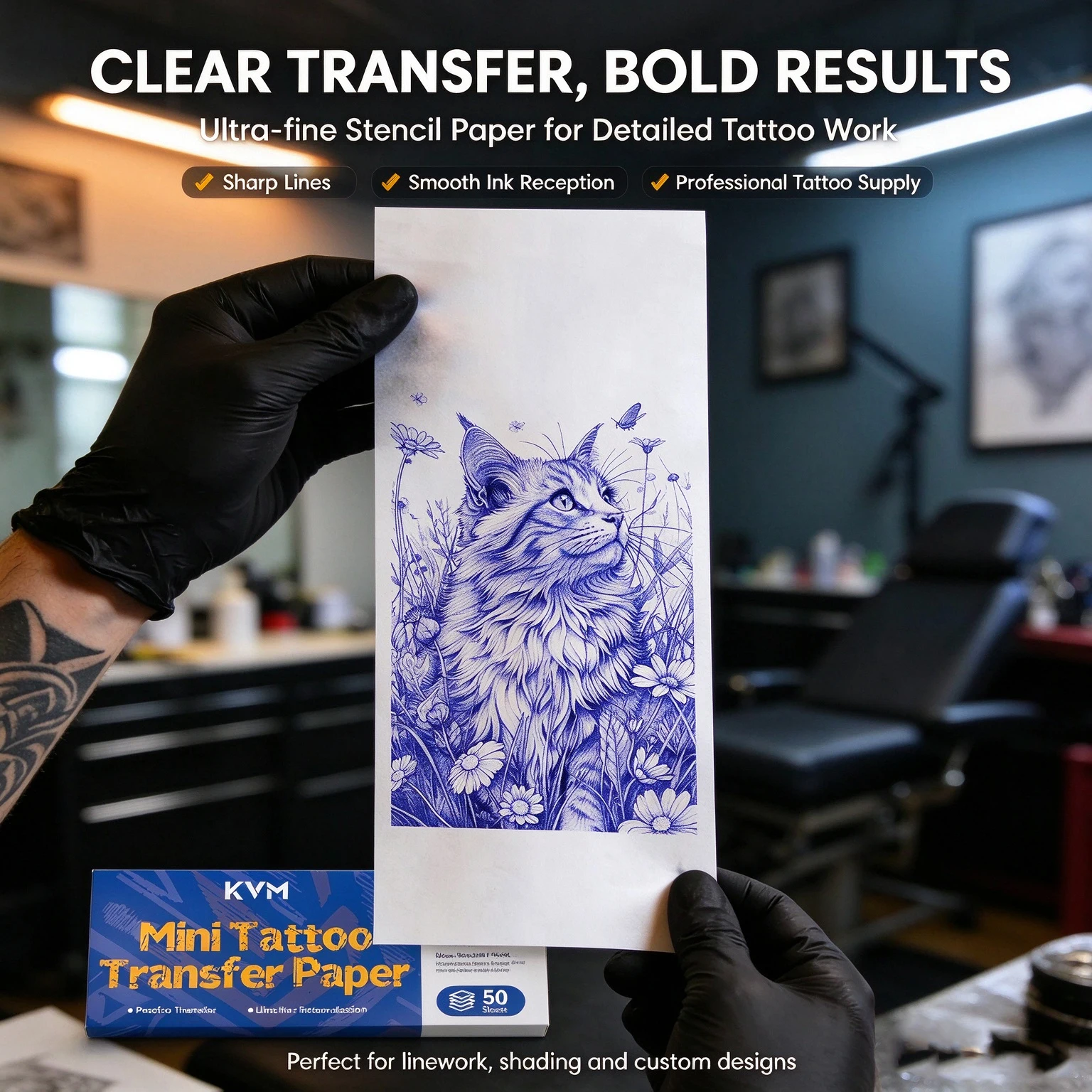 Four Layer Tattoo Pattern Copy Sheets KVM Small Transfer Paper 50 Count Compatible With Compact Thermal Printer Tattoo Salon