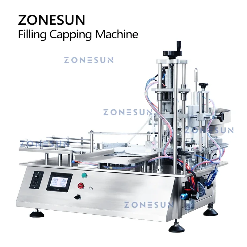 ZONESUN Automatic Vial Liquid Filling and Capping Machine Cosmetic Essential Oil Perfume Eyedrop Dropper Bottles ZS-AFC7