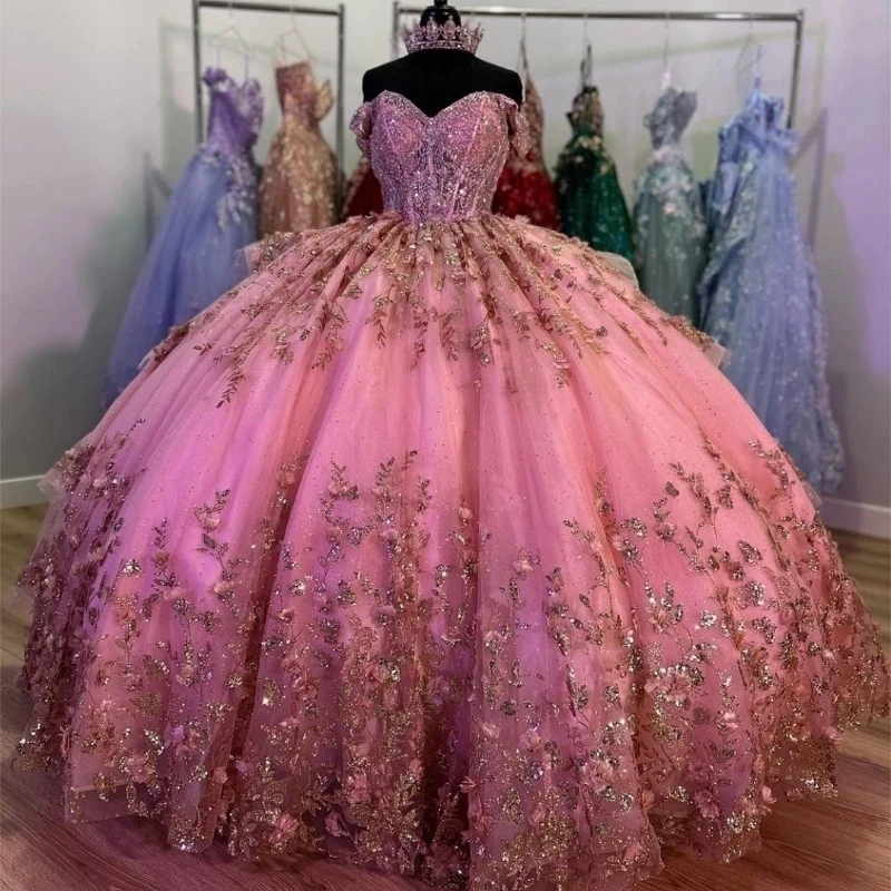 

Luxury Rose Red Shiny Sweetheart Princess Quinceanera Dresses Beading Appliques Party Dress Tulle Elegent Sweet Vestido De 15 16