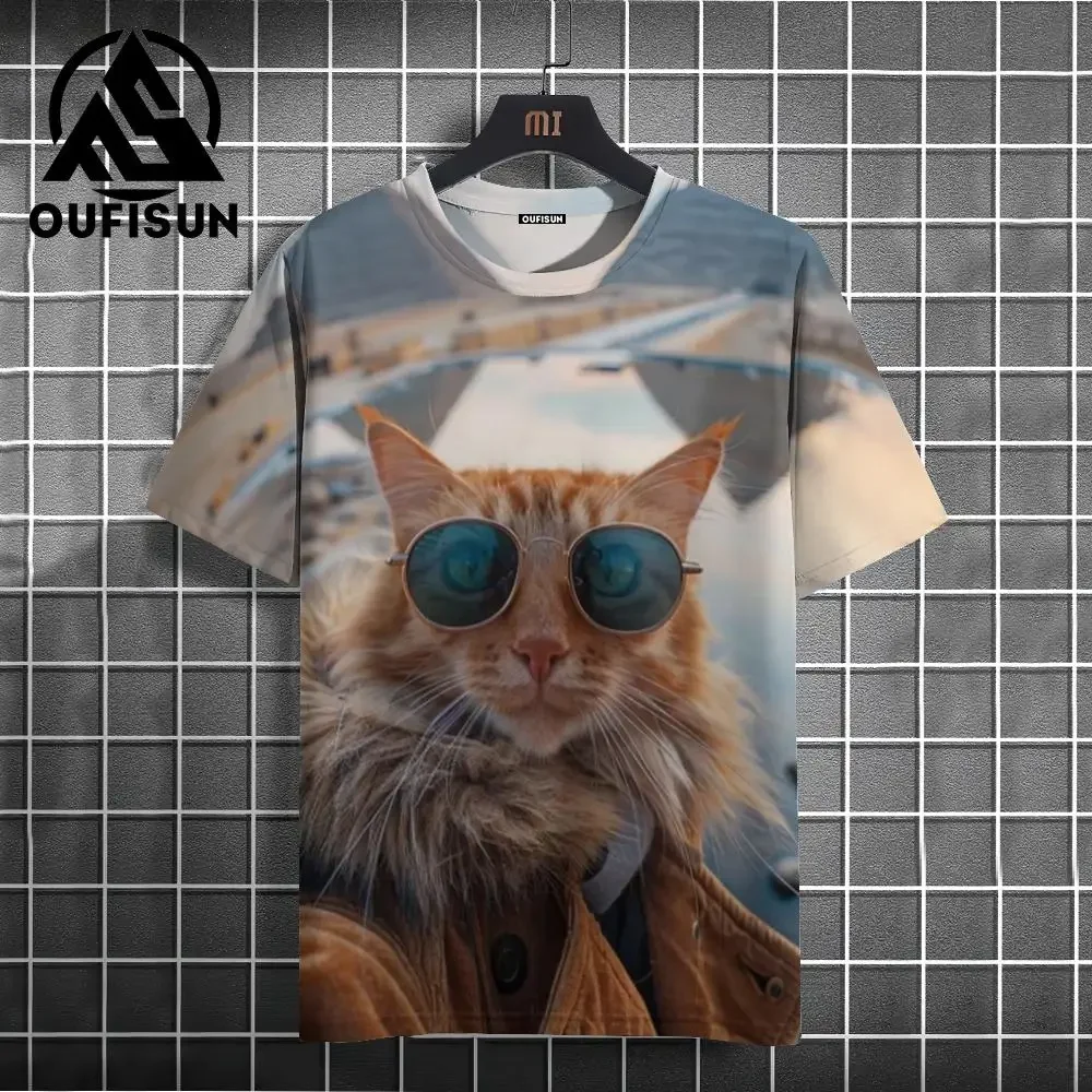 

Fashion Sketch Animal Graphic Men T-shirts Cats 3D Print Oversize Short Sleeve Men T Shirt O-Neck Casual Men Women T-shirt