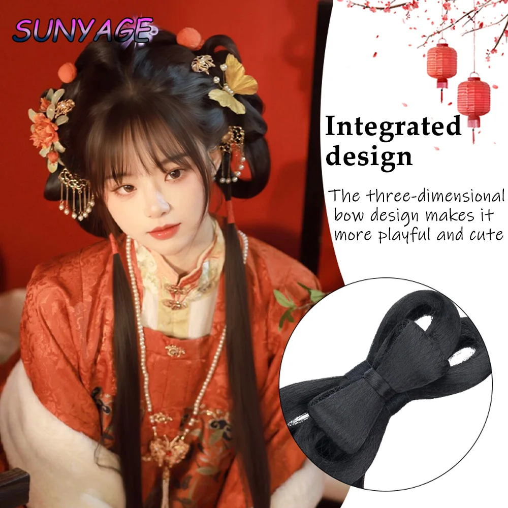 SUNYAGE Synthetic Hanfu Wig Headband Antique Bow Bun Novice Daily Song And Ming Dynasty Costume Style Bun