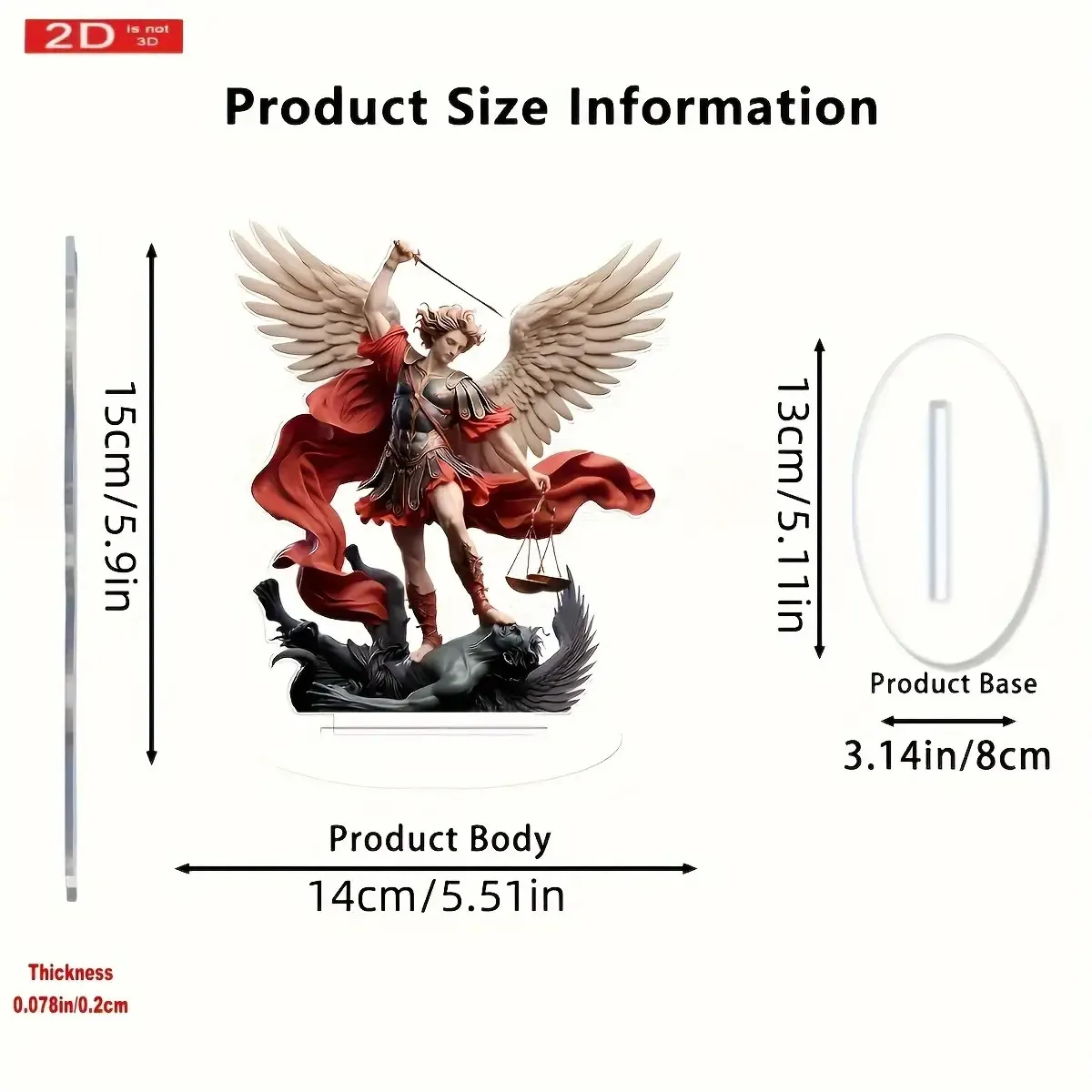 2D Flat, 2D Flat Classic Religious Acrylic Angel Statue, Multi-functional Desktop Decoration with Elegant Wings Guardian Figurin