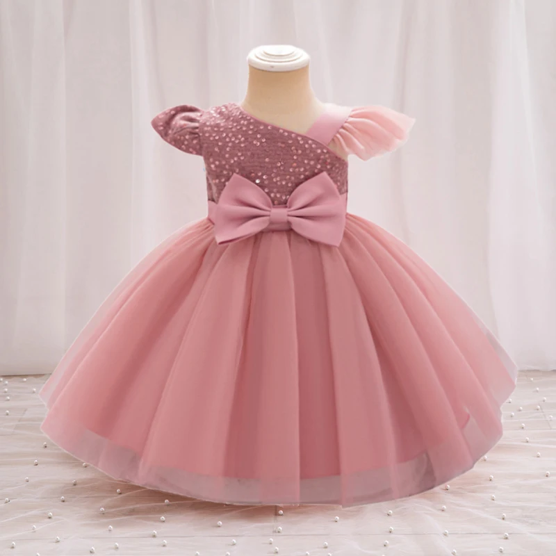 

Fly Sleeves 1st Birthday Baby Party Dresses for Girl Christmas Costumes Sequin Bow Wedding Princess Girls Dress Bridemaids Gown