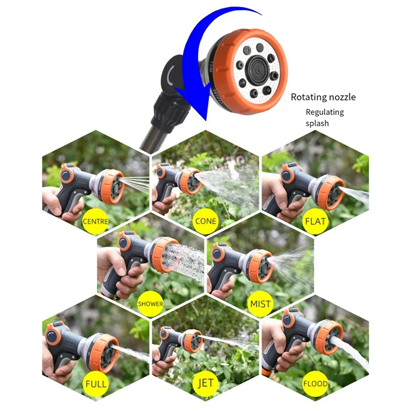 

ABMR-1 PCS 47 см садовое сопло для полива 180 ° Регулируемый, как показано на рисунке ABS + металл, 8 узоров, инструменты для полива газона