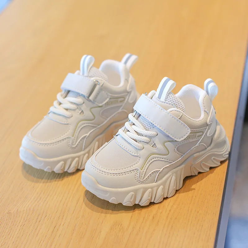 

Children Spring Autumn Lightweight Daddy Shoes Velcro Non Slip Sneakers Boys Neutral Low Top Girls Soft Soled Casual White Shoes