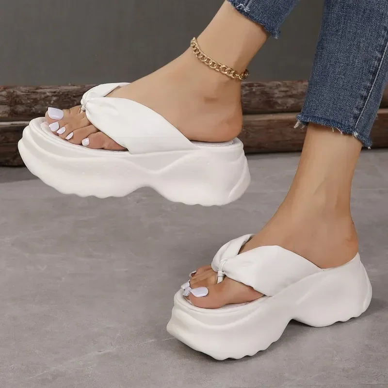 

Shoes for Women New High Quality Summer Women's Slippers Solid Color Casual Thong High Heels Water Proof Beach Slippers Women