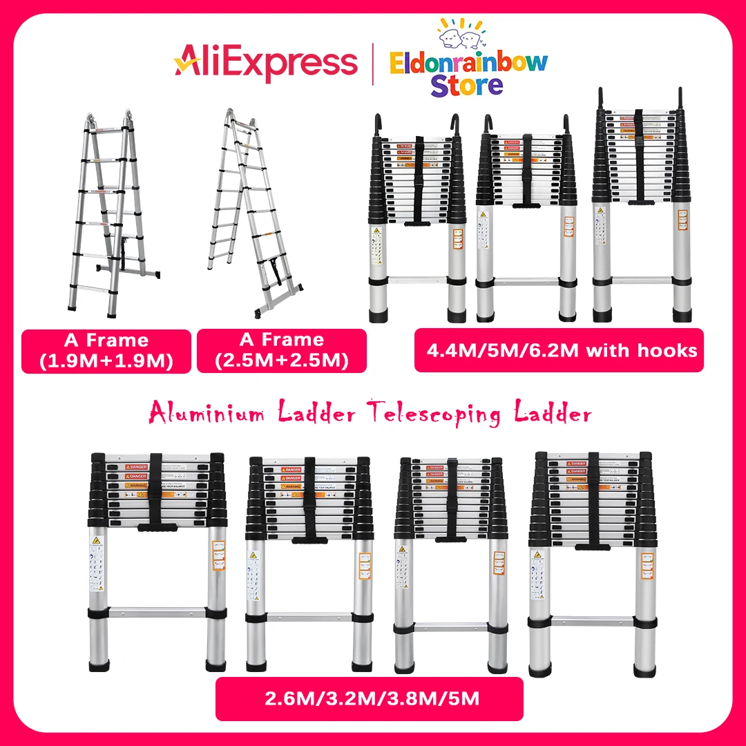 

Алюминиевая лестница Телескопическая лестница для тяжелых условий эксплуатации 2,6 м/3,2 м/3,8 м/5 м, рама 1,9 м/2,5 м, 4,4 м/5 м/6,2 м с крючками