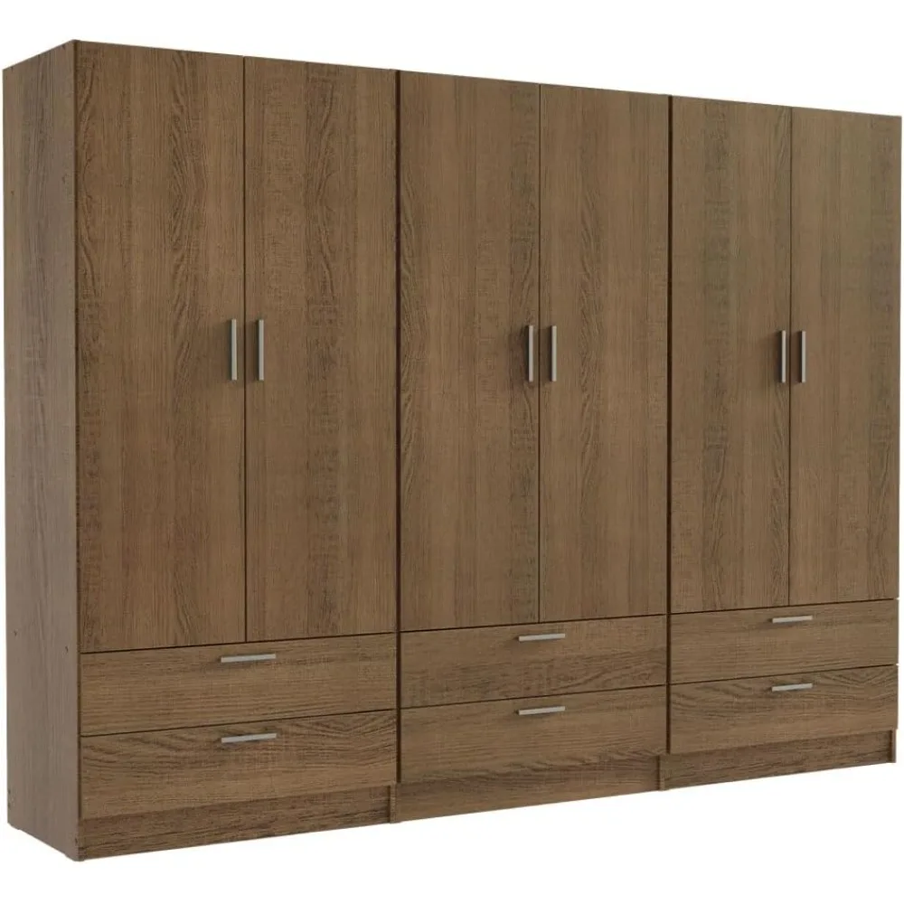 

6Doors 6 Drawers Storage Cabinet Wardrobe with Shelves and Hanging Space 94 Inch Wooden Armoire Closet Organization.Customized