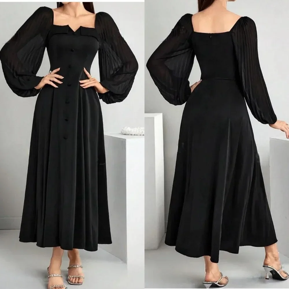 

Customized Casual Jersey Pleat A-line Square Neck Midi Dresses Evening Dresses Classic Exquisite Modern Style Pastrol Unisex Chi