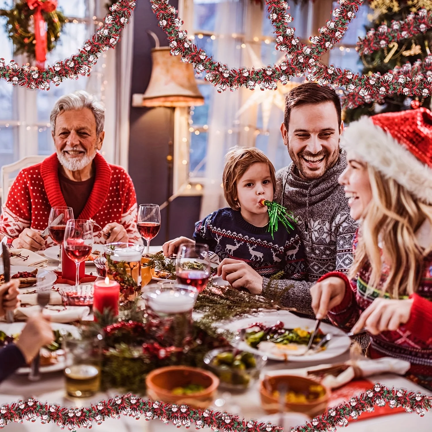 1 قطعة اضافية طويلة 78.74 "/393.7" عيد الميلاد جارلاند مع ثلج زينة أحمر أخضر دائم البلاستيك داخلي في الهواء الطلق عيد الميلاد ديكور