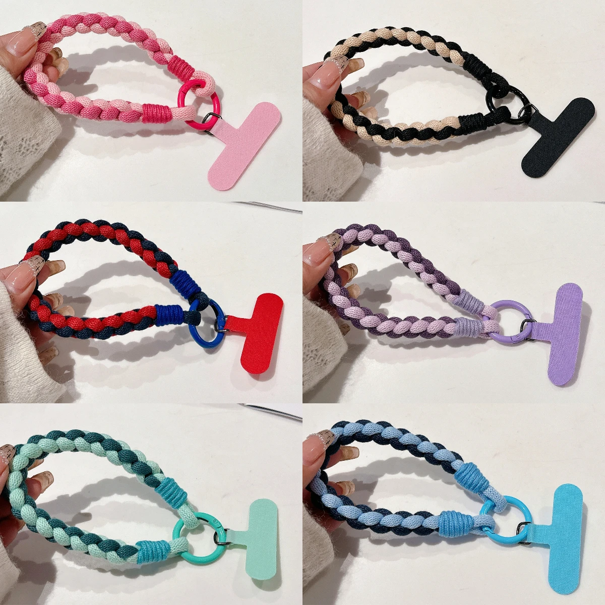 

Korean Japanese Handcrafted Colorful Woven Rope Mobile Phone Creative Short Lanyard Wrist Nylon Keychain Twist Bag Hanging