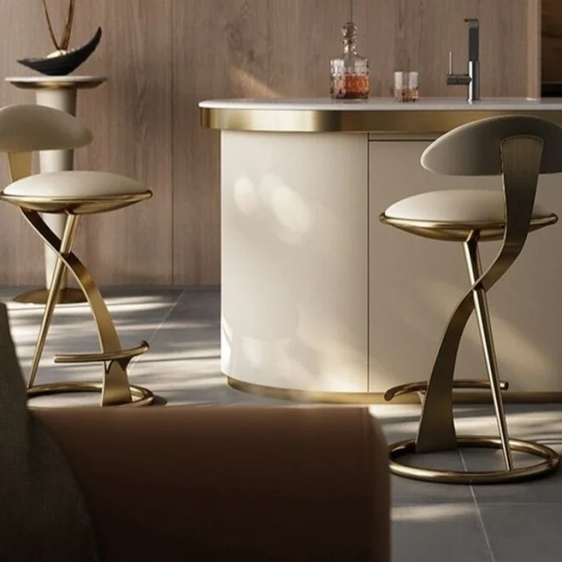 Bar Chair, Stainless Steel High Stool, Simple Dining Chair for Home Use, Island Table Hotel Backrest, High-end Chair