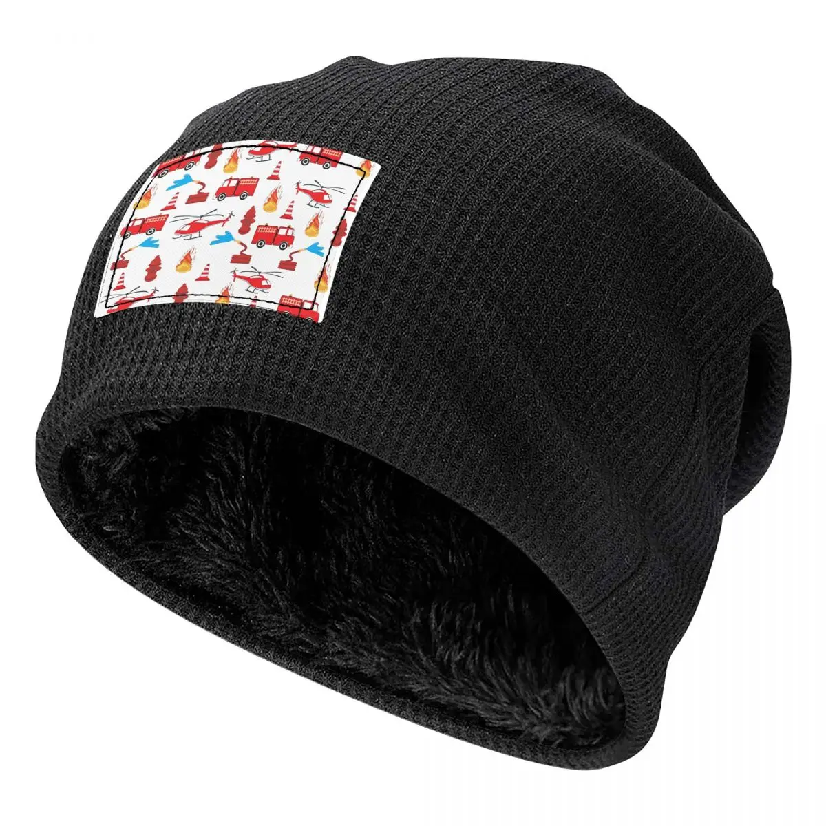Red Transport Fire Truck Engine Brigade Beanies Caps Fleece-Lined Bonnet Hat Warm Fashion Autumn Winter Outdoor Skullies Hats