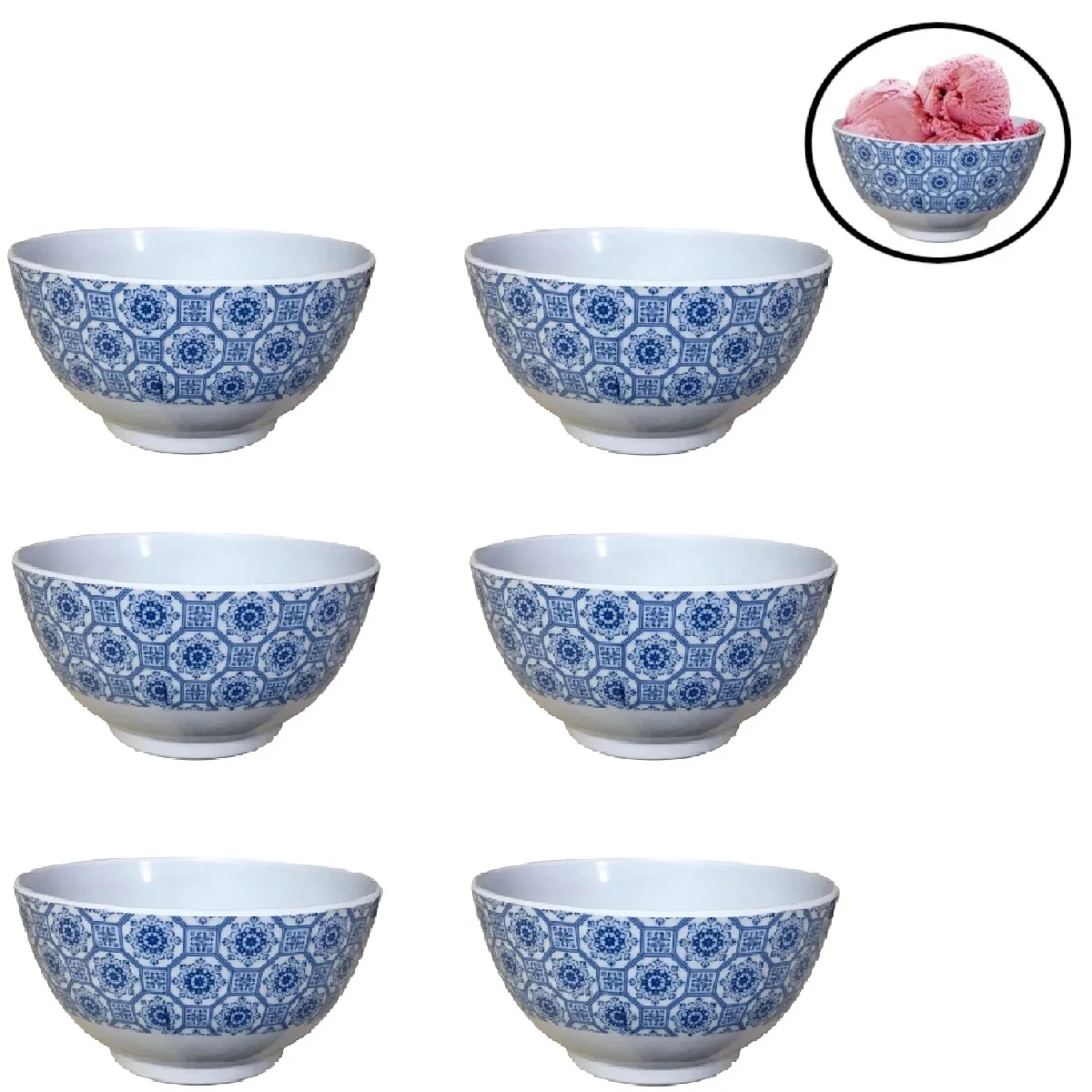 Kit 6 Bowls in Melamine Bowl 500ml Decorated Pot