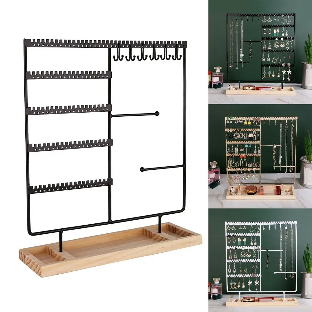 Iron, Wood Base Jewelry Earrings Display Stand Removable Base Nordic Style Earrings Storage Hanger Earrings Holder