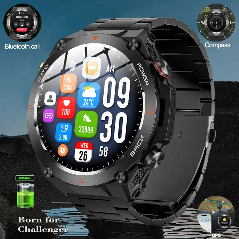 

GPS Sport Smart Watch Compass Flashlight Outdoors 1ATM Waterproof Clock 412*412 AMOLED Bluetooth Call Voice Assistant Smartwatch