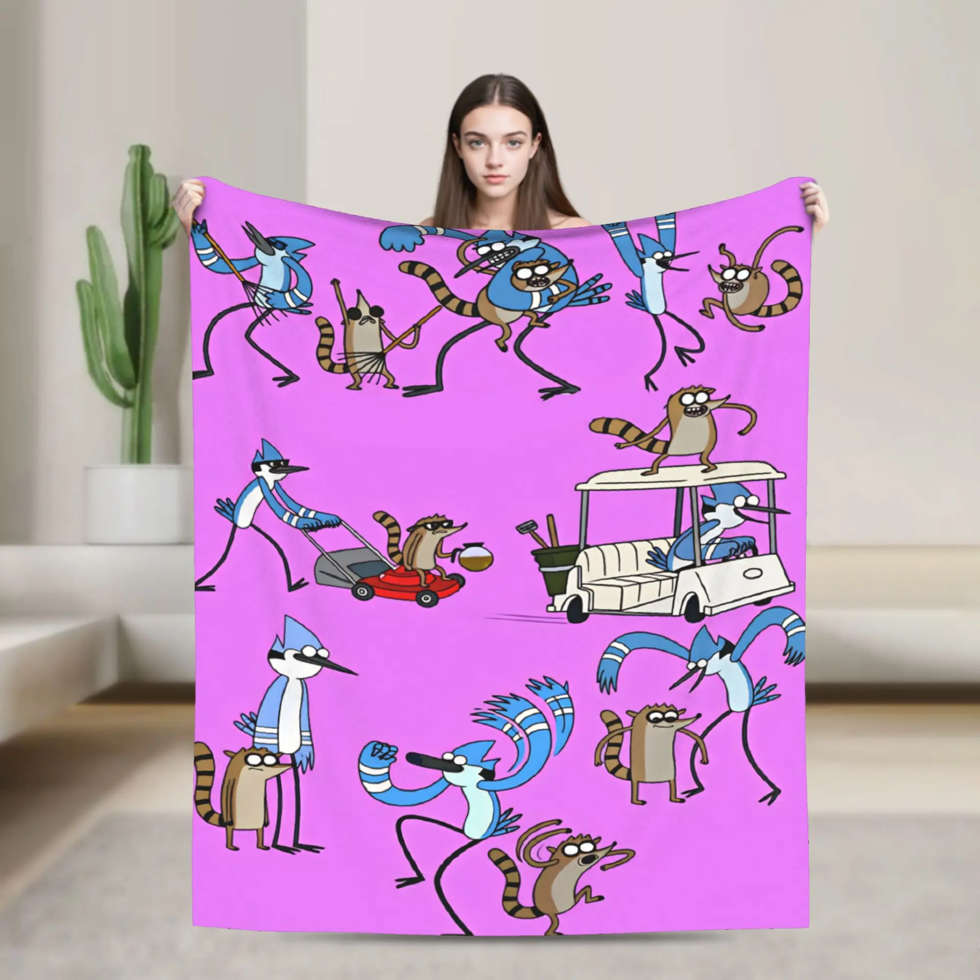 Mordecai And Rigby Regular Show Cartoon Characters Warm Soft Blanket Office Throw Blanket Chair Flannel Bedspread Sofa Bed Cover