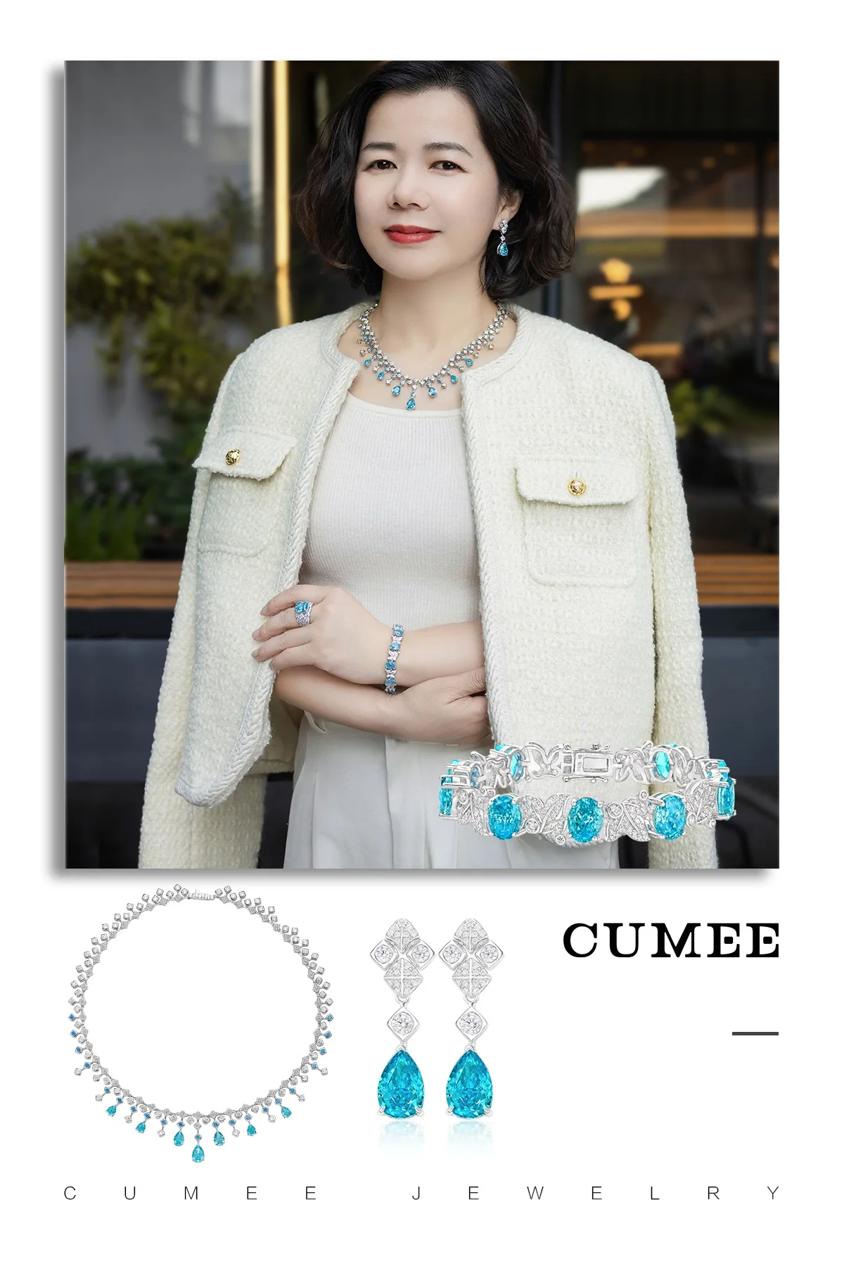 CUMEE-collar de plata de ley 925 con forma de gota de agua, colgante de Aguamarina, color azul zafiro, chapado en oro