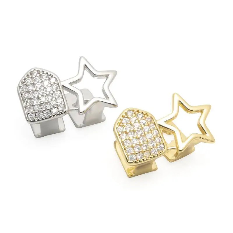 Five Star Geometric Tooth Grill 1/2Pcs Irregular Dual Hollow Tooth Decor for Trendsetter Daily Matching