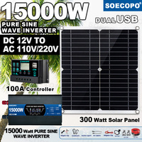 SOECOPO15000W Solar Panels Complete Kit 300W Solar Panel Pure Sine Wave Inverter 12V 110V/220V 100A Controller for Home Camping