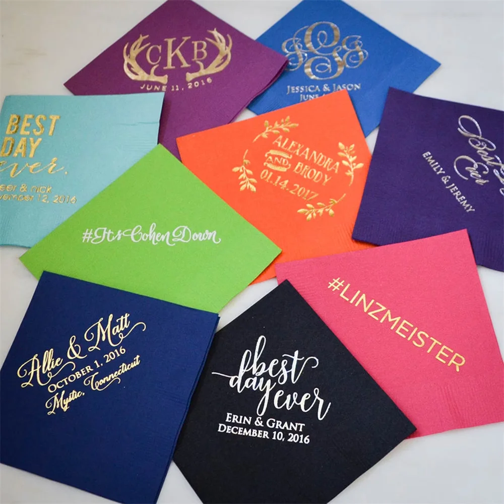 50PCS Personalized Printed Party Napkins, Foil Printed Napkins, Wedding Napkins, Personalized Cocktail Napkins, Customizable