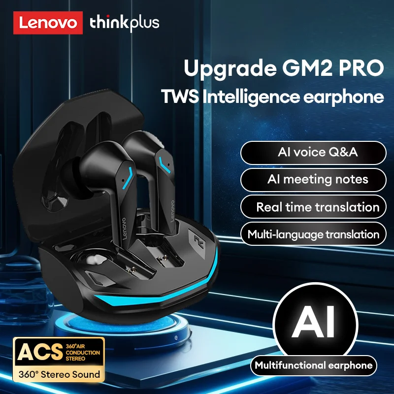 選択 Lenovo GM2Pro AI TWS Bluetooth イヤホン AI リアルタイム翻訳ヘッドフォン HiFi スマート タッチ ヘッドセット GM2 PRO AI