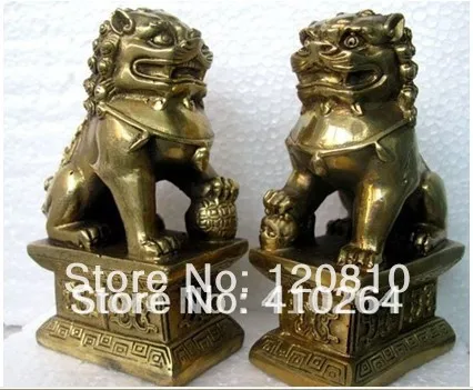 Sepasang Patung Foo Dog China Lion Fu Perunggu Pasangan Patung-patung Feng Shui Item Oriental Sz: 11x6x8.3cm