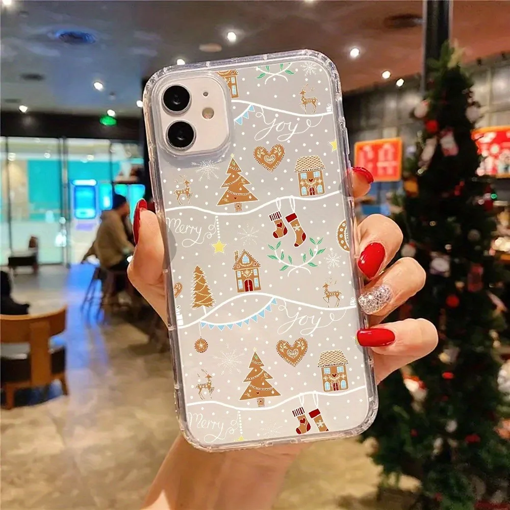 Cute Christmas Tree Gingerbread Aesthetic Transparent Phone Case for iPhone 17 16 11 XR 13 15 14 12 Pro Max XS XR 7 8 Plus Cover - náhled 2