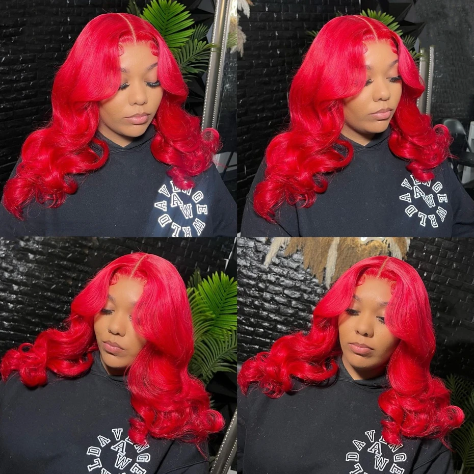 13x6 Bright Red Lace Front Human Hair Wigs Pre Plucked 613 Blonde Body Wave Lace Frontal Wig Remy Brazilian Red Colored Lace Wig