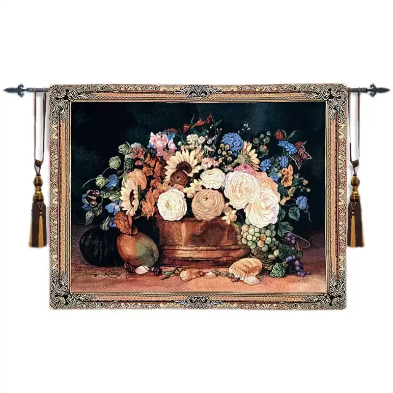 Belgian Cotton Tapestry European Style 138*108 Jacquard Flowers Shell Painting Living Room Background Decorative Tapestry