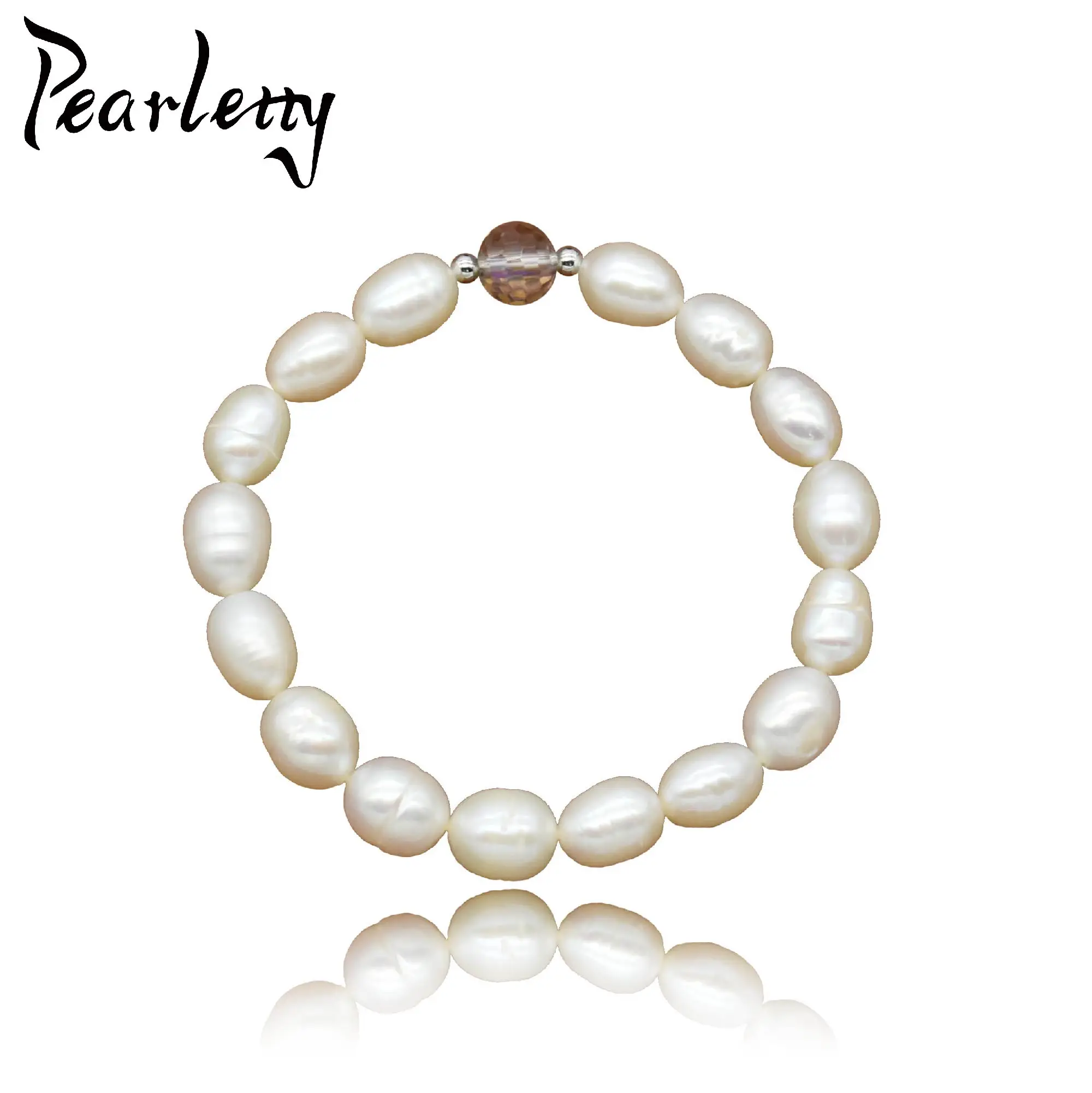 

Freshwater Rice Pearl Strand Bracelet for Women Elegant Gay Faceted Crystal Pearl Beaded Bracelet Birthday Gift