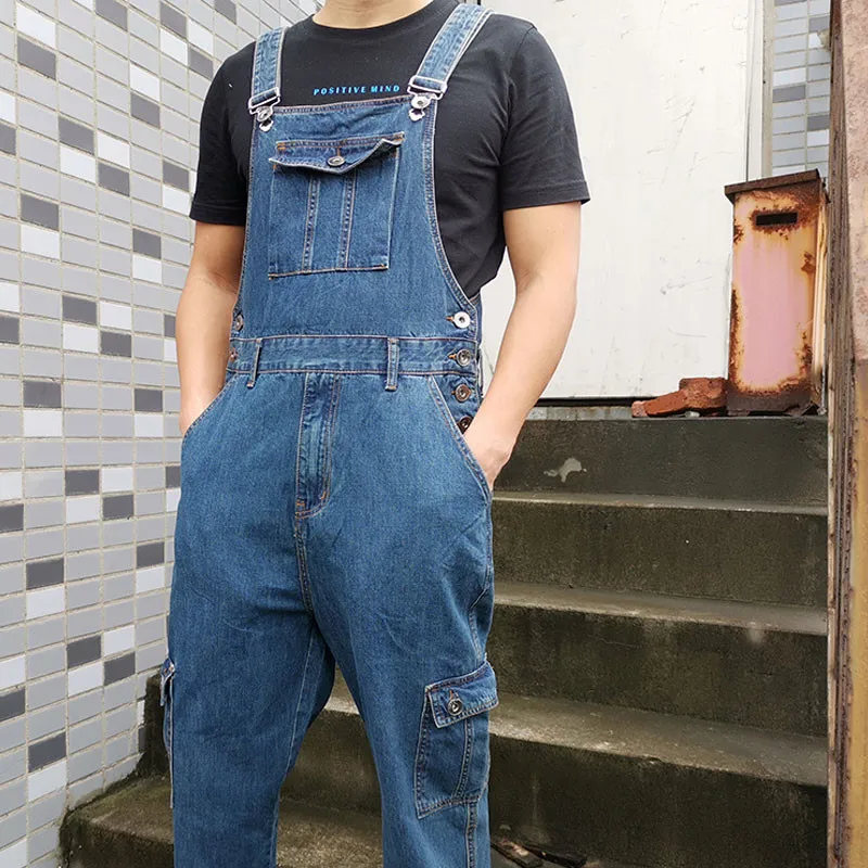 Men's Suspenders Men's Denim Overalls Large Size Straight Pants Light Blue Jeans More Sizes 30-48 50