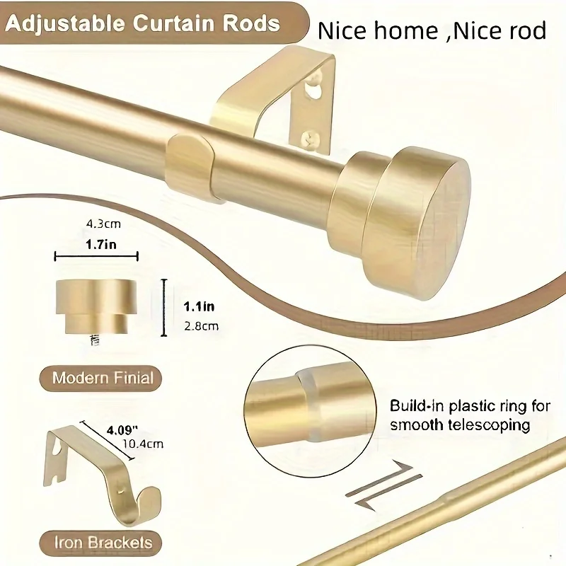 Gold Window Curtain Rods for Windows 18-120 inches, Heavy Duty Adjustable Thickened Morden with Easy Installation Curtain Rods