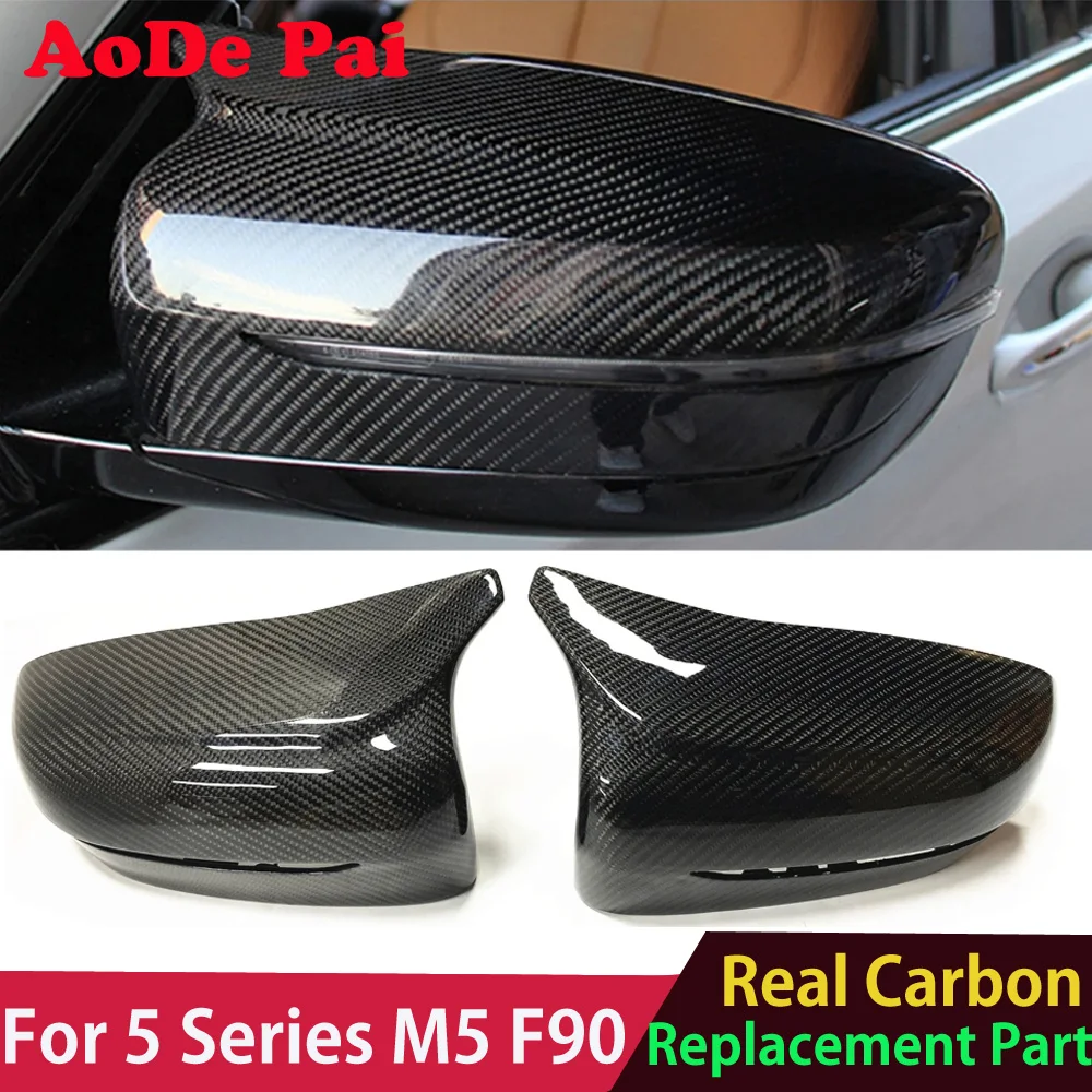 M5 F90 Mirror Real Carbon Fiber Side Door Rearviews Mirror Cover fits for BMW 5 Series F90 2017-2023 LHD Car