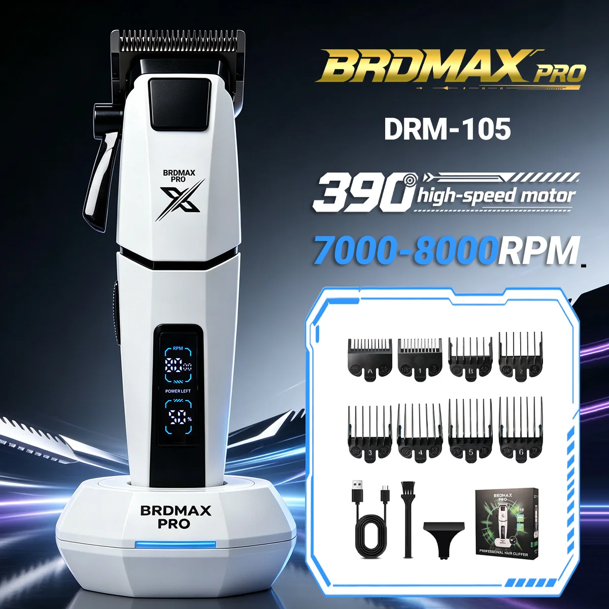 BRDCLIP White Hair Salon Barber Professional Hair Clipper 8000RPM Silent Ceramic Blade Men's Hair Trimmer Hair Cutting Machine