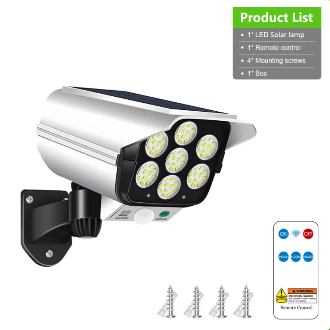 Solar Powered Simulation Monitoring Induction Wall Lamp with Red Light 3Mode Multi-angle Lighting Remote Control IP65 Waterproof