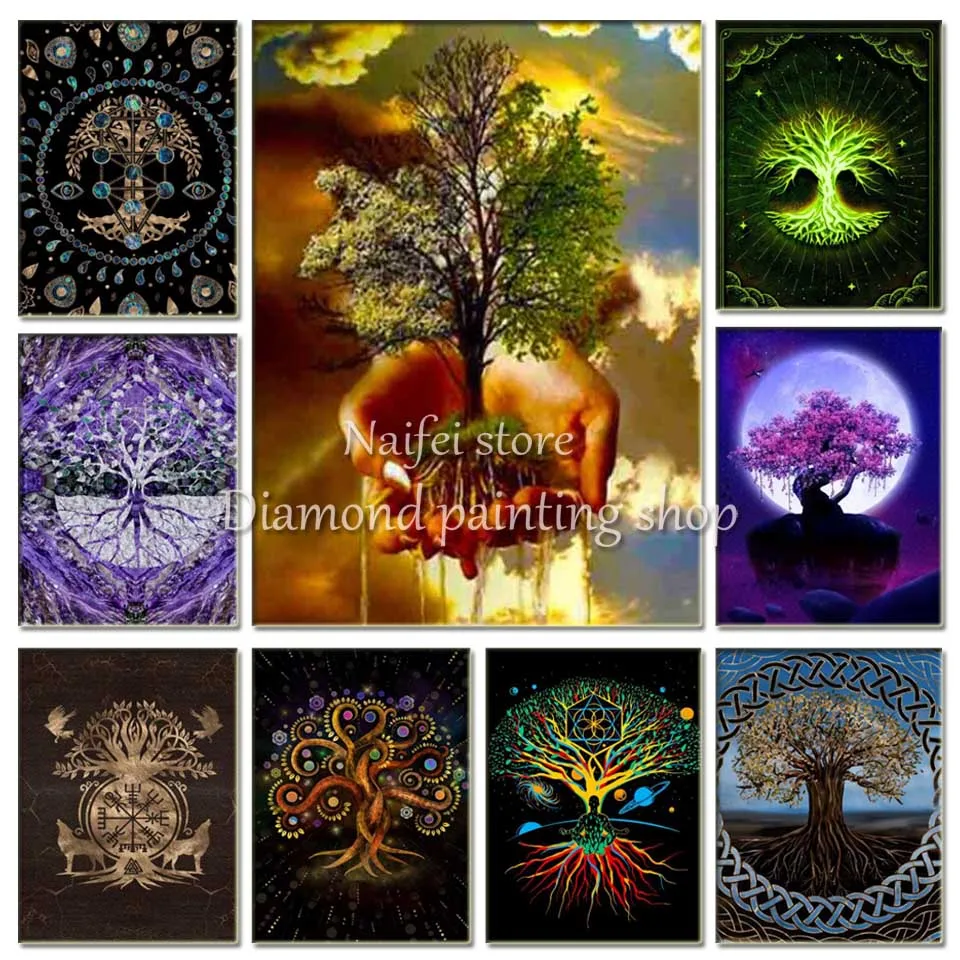 5D Diy Diamond Painting Tree of Life Yggdrasil Abstract Art Compass Cross Stitch Kit Viking Compass Embroidery Mosaic Full Drill