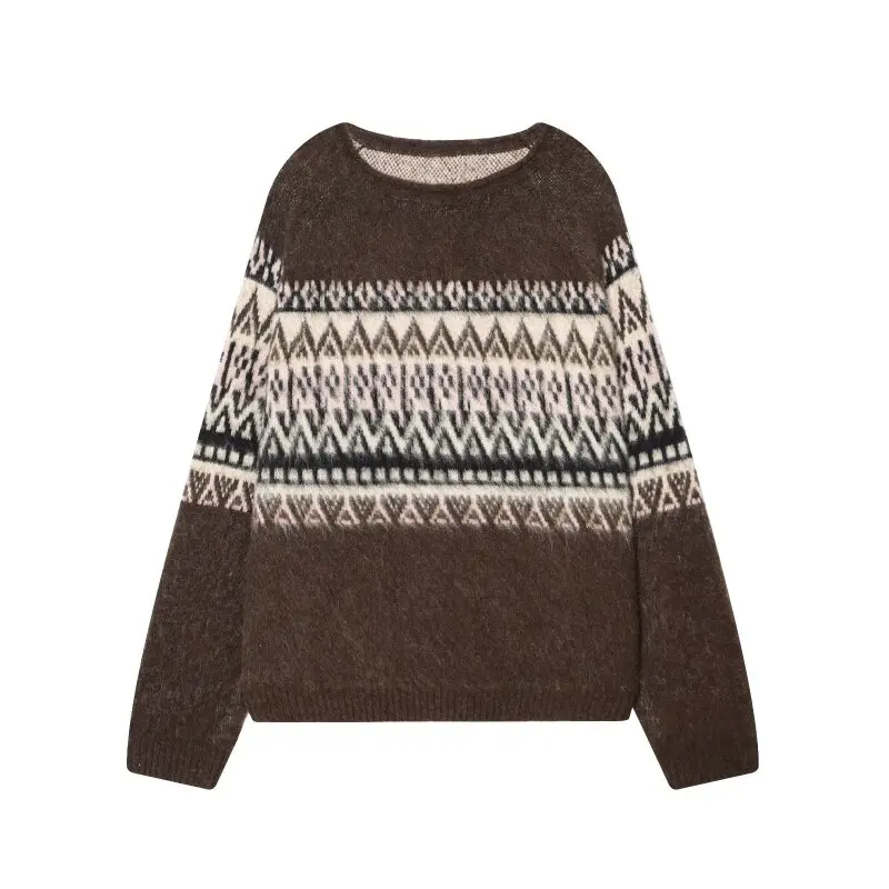 

Women’s Distressed Jacquard Pullover Sweater Color Block Knit Top Fashion Casual Wear