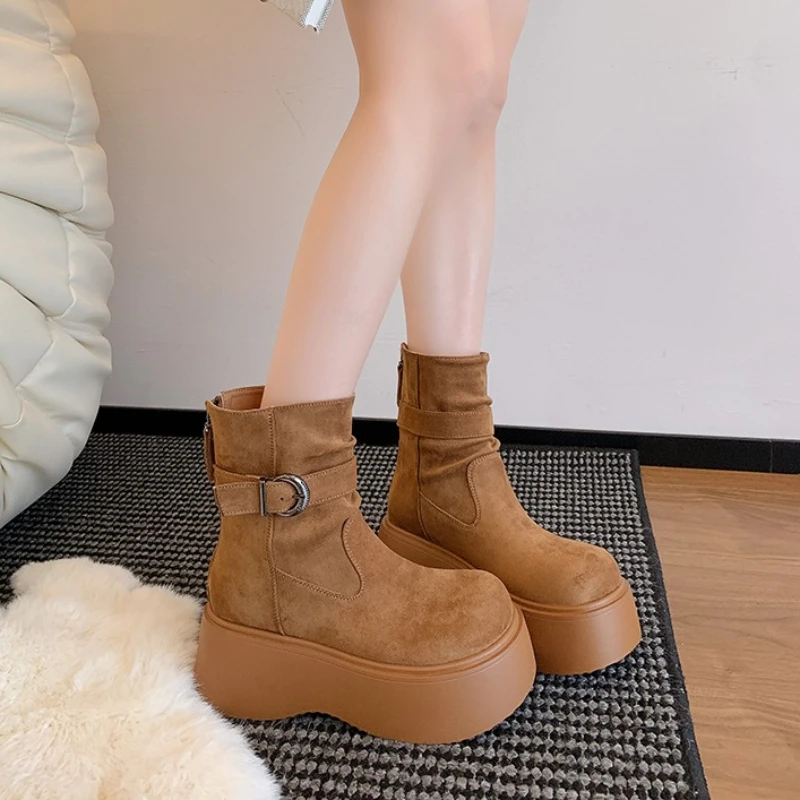 2025 جديد ريترو سميكة القاع زيادة الأحذية أحذية نسائية الخريف جديد تنوعا الجلد المدبوغ عالية الكعب تشيلسي الأحذية أحذية السيدات #4