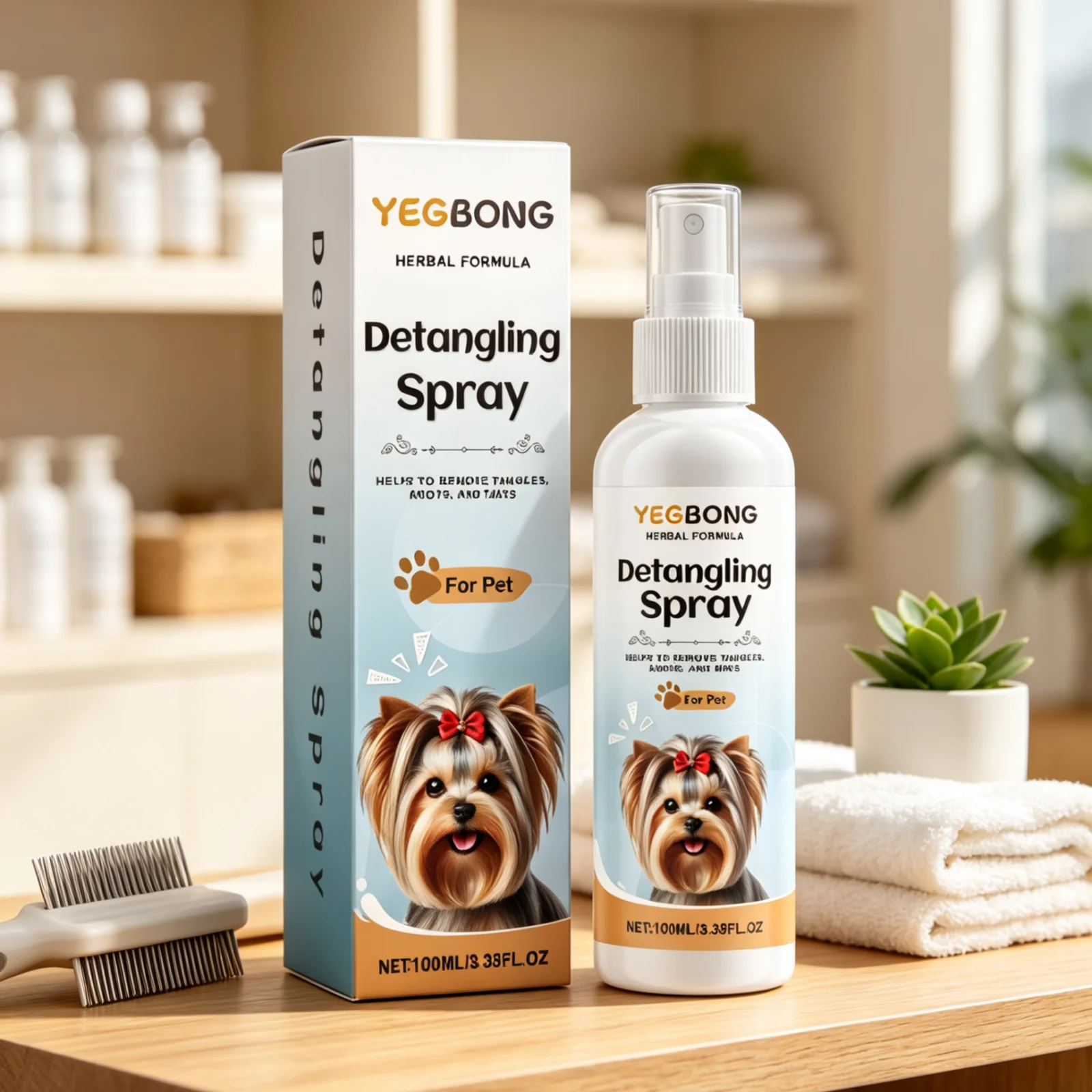 YEGBONG Dog Detangler Spray Soft Smooth Frizz Easy to Comb Fresh Fragrance Prevent from Tangling Nourishing Pet Hair Spray 100ml view 6
