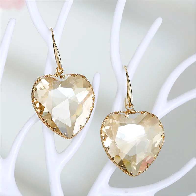 1Pair Korea Clear Crystal Drop Earrings For Women Female Jewelry Geometric Heart Dangle Earings Eardrop Wedding Earing E335