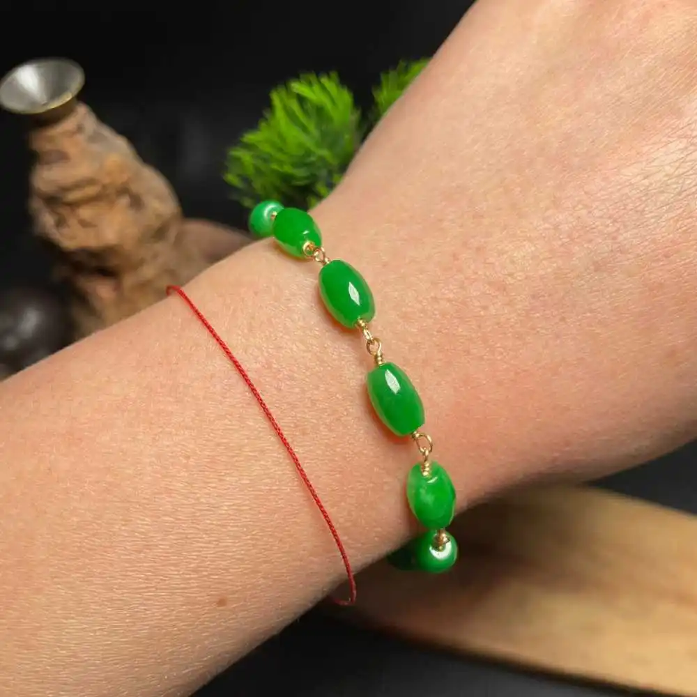 Natural Jade Jadeite Egg-shaped Cuff Lucky Bracelet Buddhism Classic Bohemia Yoga Colorful Energy