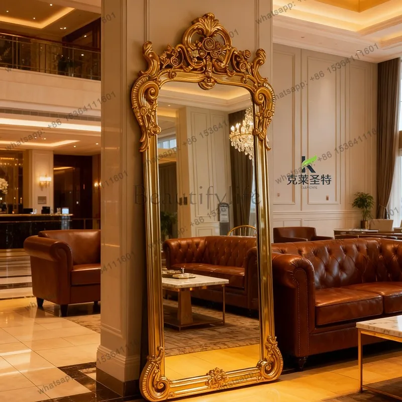 French retro carved full-length mirror living room bedroom dressing mirror